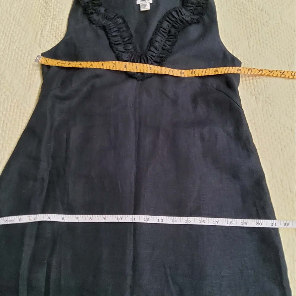 Kate Spade Linen Bonnie Black Sleeveless Dress with Ruffle Trim Size M